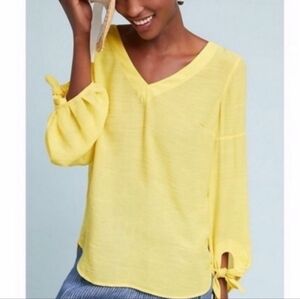 Anthropologie Maeve bright yellow billowy v-neck top